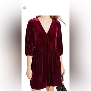 NWT! Amadi Anthropologie Burgundy Velvet 3/4 Sleeve Dress Size S